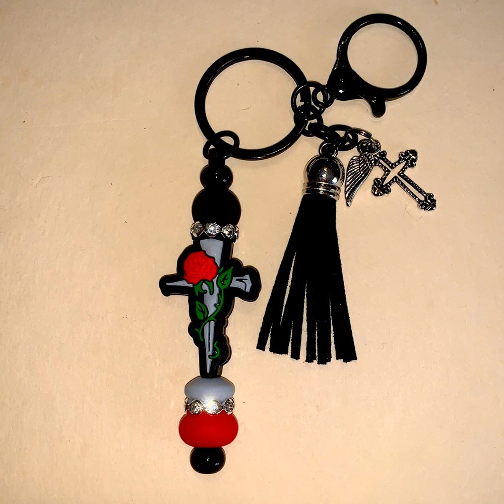 Handmade 🌹Cross Keychain/Purse Charm with Tassel - Picture 2 of 3
